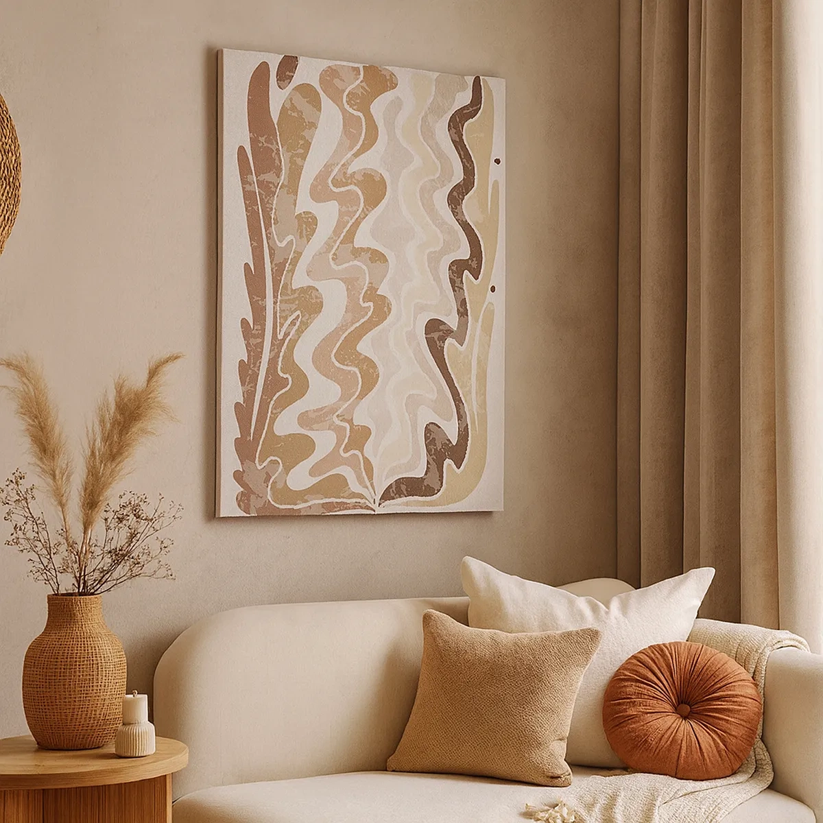 Bild auf Leinwand - Leinwandbild - Wellenförmige abstrakte Linien in Beigetönen - 50x70cm - Gute Energie – gute Gefühle - Moderne Wanddekoration für Wohnzimmer und Schlafzimmer ARTTOR