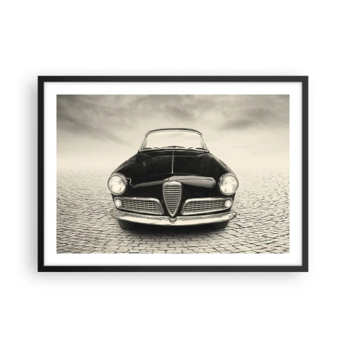 Poster in einem schwarzem Rahmen - Ein Oldtimer auf einem Kopfsteinpflasterplatz im monochromen Stil - 70x50cm - Man muss mich einfach lieben - Moderne Wanddekoration für Wohnzimmer und Schlafzimmer ARTTOR