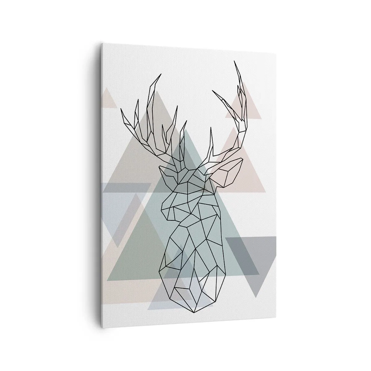 Bild auf Leinwand - Leinwandbild - Geometrischer Hirsch auf einem Hintergrund aus pastellfarbenen Dreiecken - 70x100cm - In einem geometrischen Wald - Moderne Wanddekoration für Wohnzimmer und Schlafzimmer ARTTOR