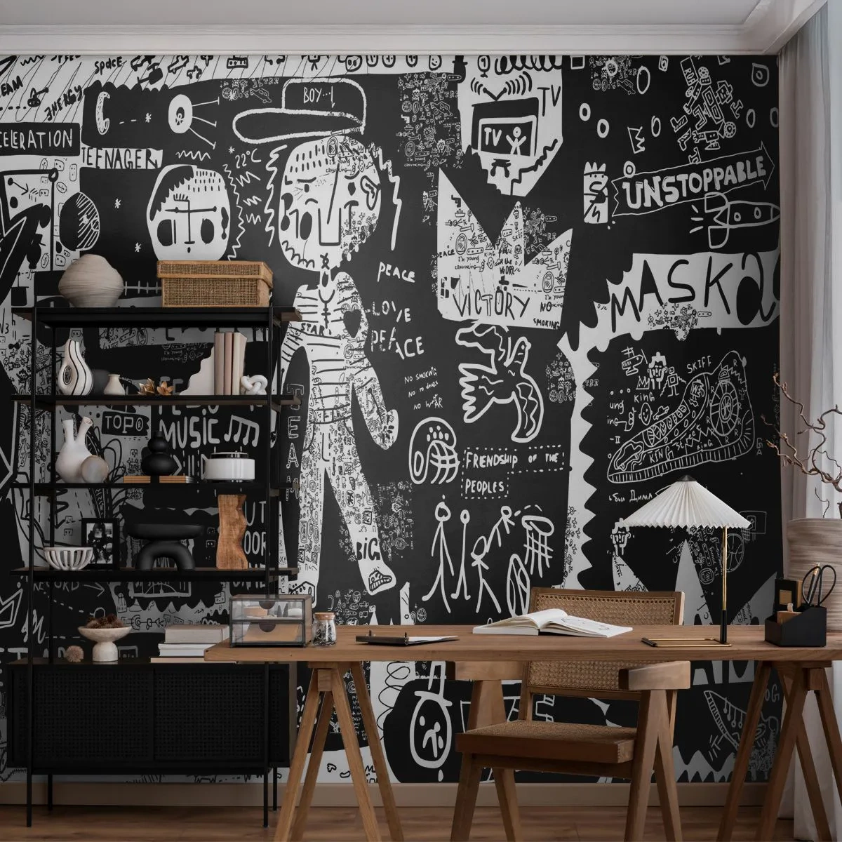 Selbstklebende Fototapete Deluxe Sticker - Spirituelle Jugend des Gesetzes und der Freude - Graffiti, Stück, Modernes Muster - 150x105 cm