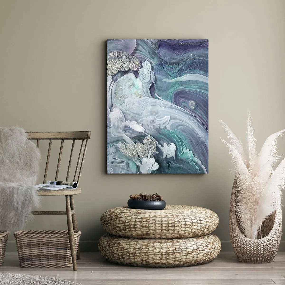 Bild auf Leinwand - Leinwandbild - Abstrakte Wirbel in Blau- und Weißtönen - 70x100cm - Strömungen von Himmelblau - Moderne Wanddekoration für Wohnzimmer und Schlafzimmer ARTTOR