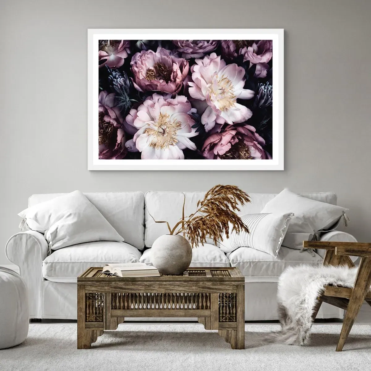 Poster in einem weißen Rahmen - Blumenstrauß im alten Stil - 50x40 cm