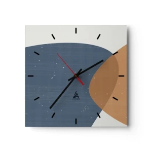 Wanduhr - Glasuhr - Eine minimalistische geometrische Komposition in Blau- und Orangetönen. - 30x30cm - Ovale und Einflüsse - Moderne Wanddekoration für Wohnzimmer und Schlafzimmer ARTTOR