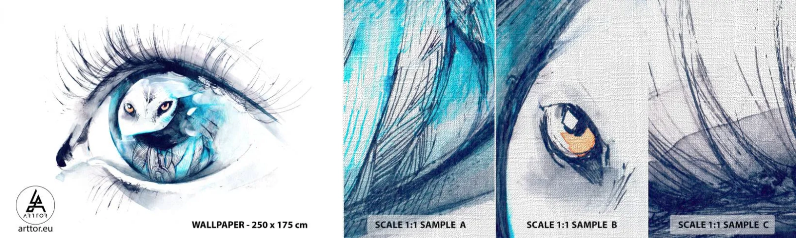 Fototapeten Muster Premium Canvas - Auge in Auge mit Wildheit - Abstraktion, Auge, Eule - 100x30 cm