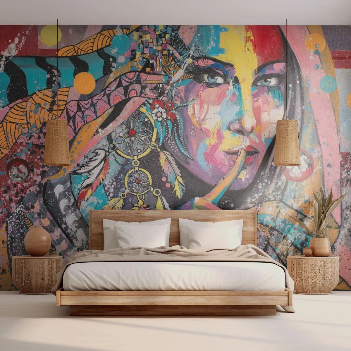 Fototapete Standard Eco - Sei still, bis du verstehst - Frau, Porträt einer Frau, Boho - 500x350 cm