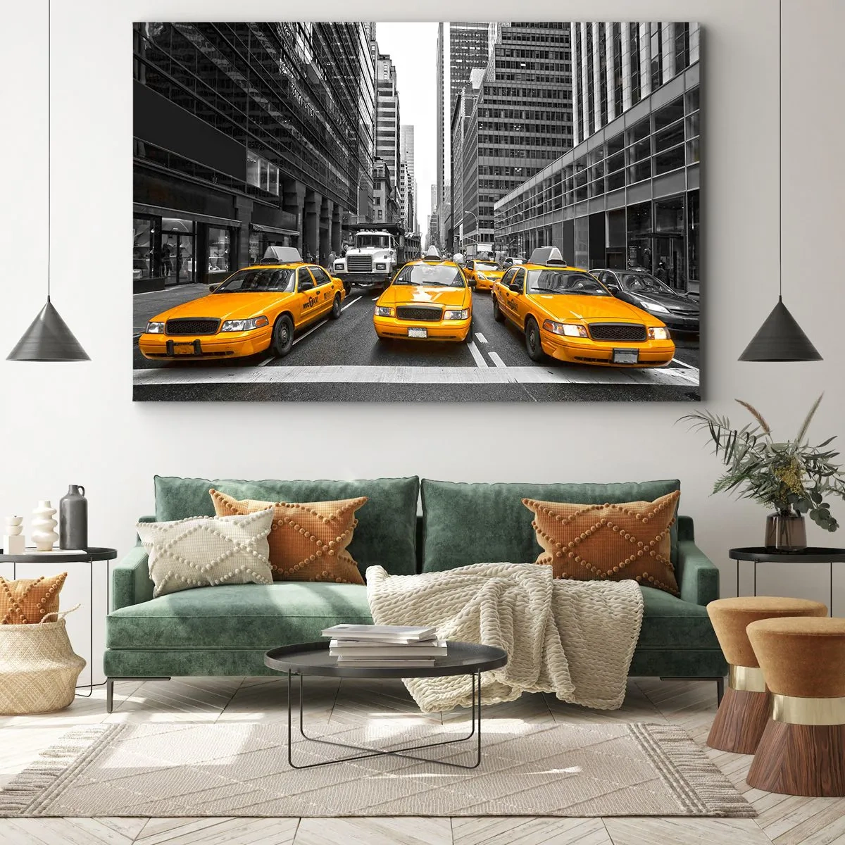 Bild auf Leinwand - Leinwandbild - Gelbe Taxis auf den Straßen von New York - 70x50cm - Wir färben die Stadt - Moderne Wanddekoration für Wohnzimmer und Schlafzimmer ARTTOR