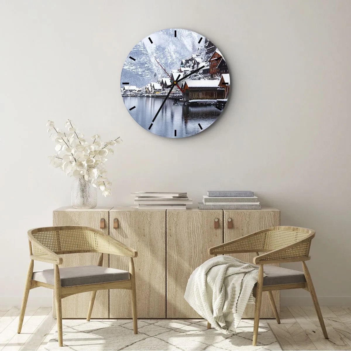Wanduhr - Glasuhr - In winterlicher Dekoration - 40x40 cm