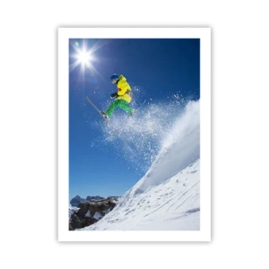 Poster - Skifahrer in Aktion auf einer verschneiten Piste - 50x70cm - Tanzen mit den Bergen - Moderne Wanddekoration für Wohnzimmer und Schlafzimmer ARTTOR