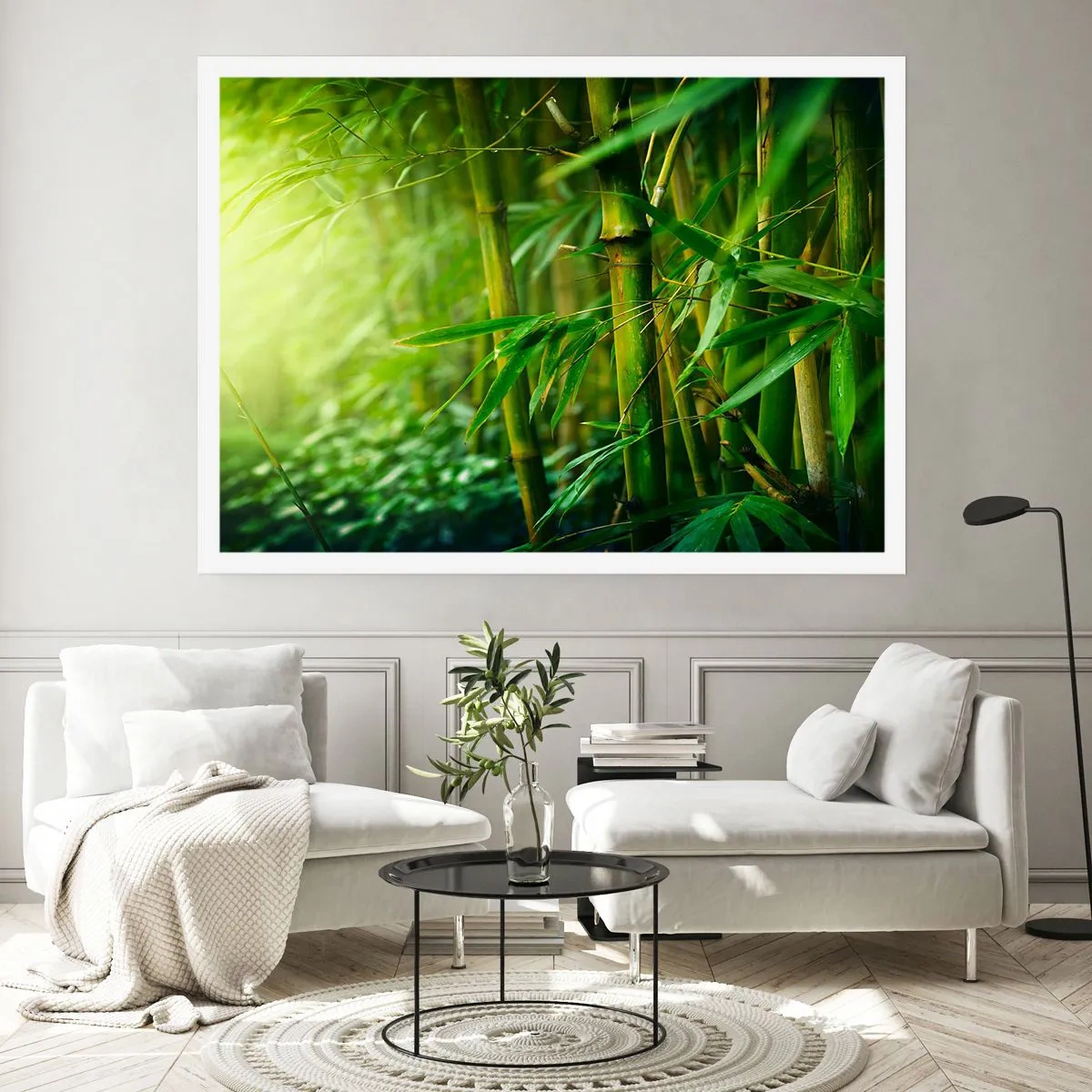 Poster - Grüner Bambuswald in sanftem Licht - 100x70cm - Lerne Grün selbst kennen - Moderne Wanddekoration für Wohnzimmer und Schlafzimmer ARTTOR