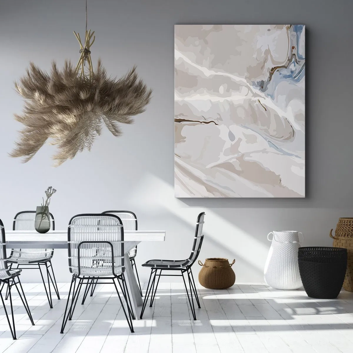 Bild auf Leinwand - Leinwandbild - Abstraktes Muster in Weiß- und Blautönen - 80x120cm - Blau schlängelt sich unter dem Weiß - Moderne Wanddekoration für Wohnzimmer und Schlafzimmer ARTTOR