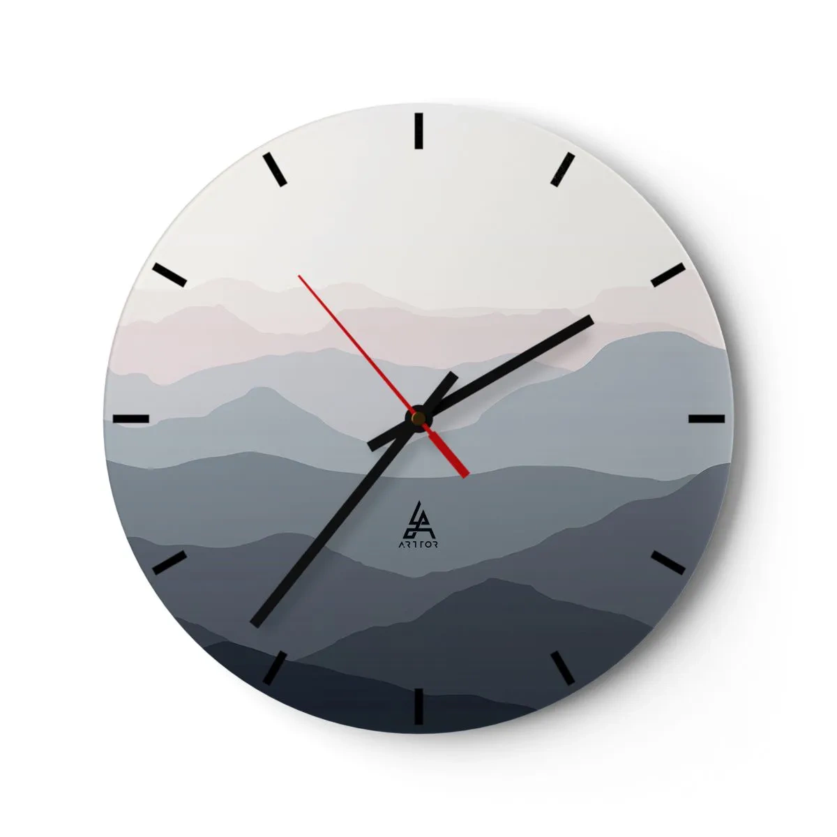 Wanduhr - Glasuhr - Eine minimalistische Berglandschaft in Pastellfarben - 30x30cm - Wellen der Berge - Moderne Wanddekoration für Wohnzimmer, Küche und Schlafzimmer ARTTOR