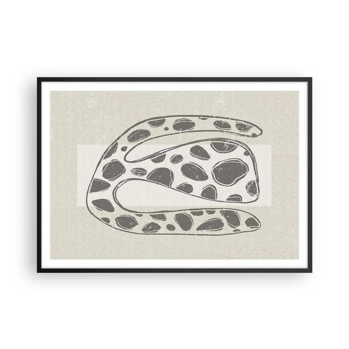 Poster in einem schwarzem Rahmen - Abstraktes organisches Muster in Grautönen - 100x70cm - Seltsame Kreatur - Moderne Wanddekoration für Wohnzimmer und Schlafzimmer ARTTOR