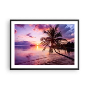 Poster in einem schwarzem Rahmen - Tropischer Strand mit Palmen bei Sonnenuntergang - 70x50cm - Behaglichkeit bis zum Horizont - Moderne Wanddekoration für Wohnzimmer und Schlafzimmer ARTTOR