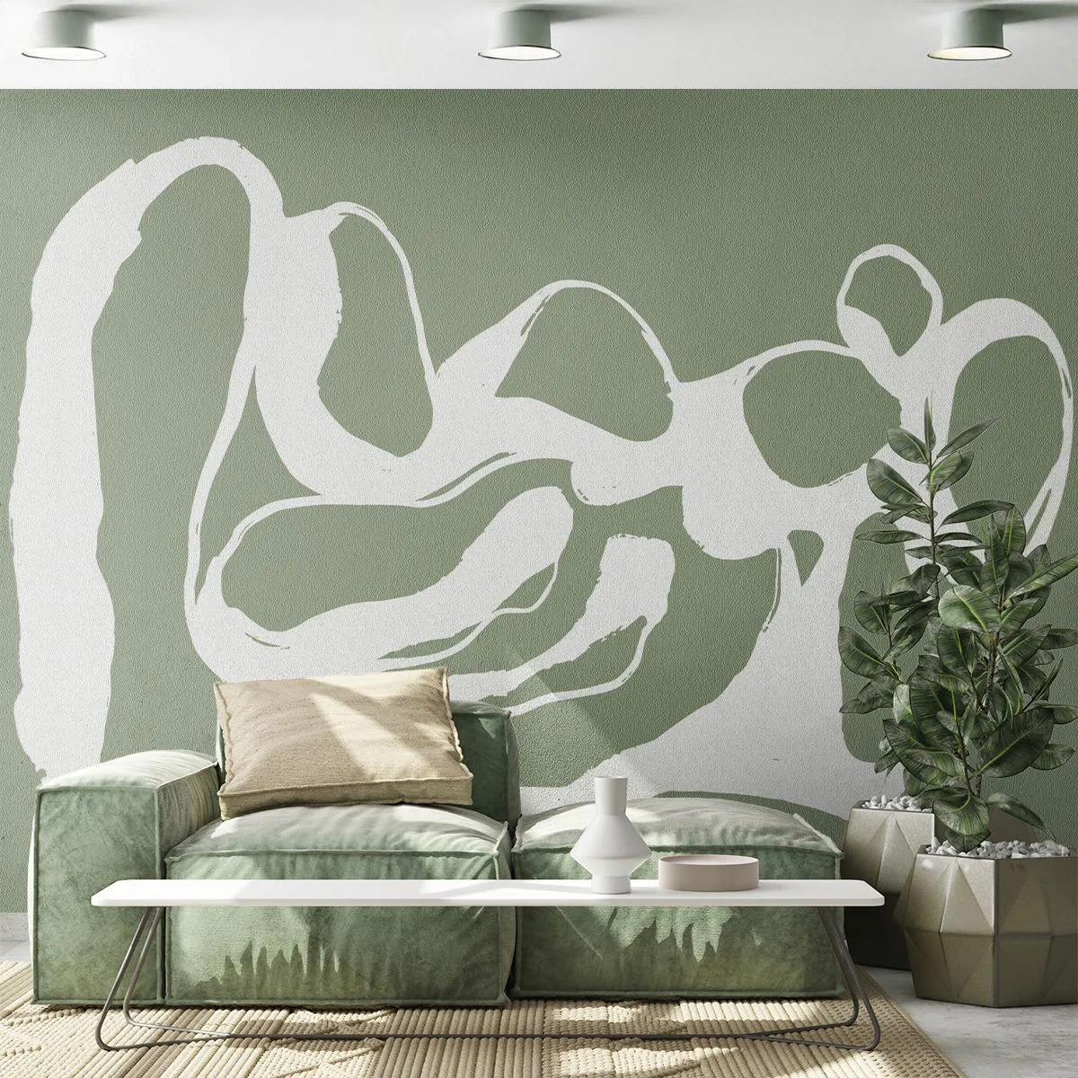 Fototapete Premium Sand - Weiße organische Form auf grünem Hintergrund - 100x70cm - Ruf des Weltraums - Moderne Wanddekoration für Wohnzimmer und Schlafzimmer ARTTOR