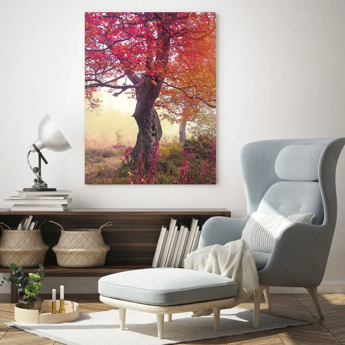 Glasbild - Bild auf glas - Herbstlandschaft mit Bäumen in intensiven Farben - 70x100cm - Blühende Raserei - Moderne Wanddekoration für Wohnzimmer und Schlafzimmer ARTTOR
