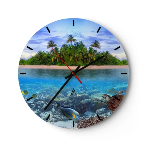 Wanduhr - Glasuhr - Eine exotische Insel mit Palmen und einer Unterwasserwelt - 30x30cm - Heavenly Island lädt dich ein - Moderne Wanddekoration für Wohnzimmer, Küche und Schlafzimmer ARTTOR