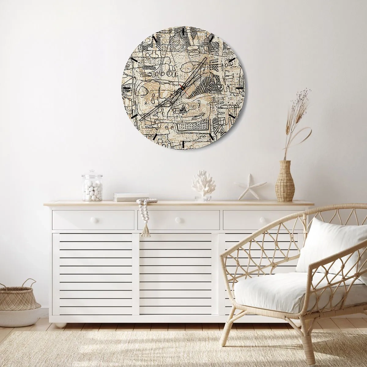 Wanduhr - Glasuhr - Porträt einer Frau mit Linienzeichnungskonturen auf hellem Hintergrund - 30x30cm - Es wartet darauf, entschlüsselt zu werden - Moderne Wanddekoration für Wohnzimmer, Küche und Schlafzimmer ARTTOR