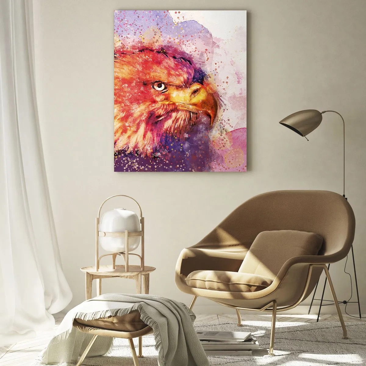 Glasbild - Bild auf glas - Porträt eines Adlers in künstlerischen Aquarellfarben - 80x120cm - Du willst nicht wissen, woran ich denke - Moderne Wanddekoration für Wohnzimmer und Schlafzimmer ARTTOR