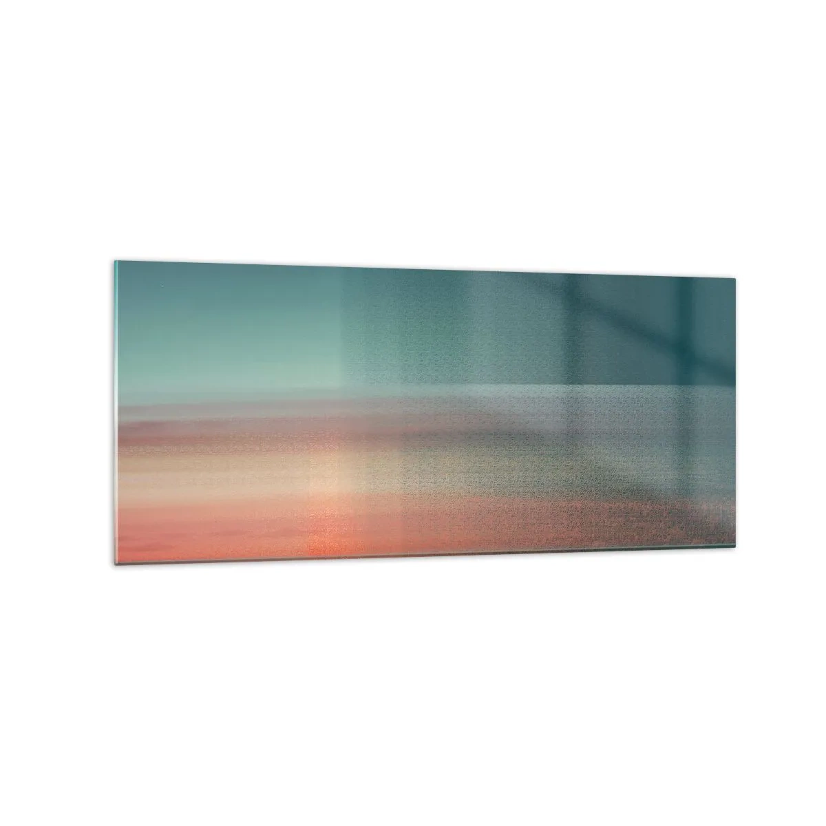 Glasbild - Bild auf glas - Ein Sonnenuntergang in Pastelltönen über einem ruhigen Horizont - 120x50cm - Abstraktion: Lichtwellen - Moderne Wanddekoration für Wohnzimmer und Schlafzimmer ARTTOR