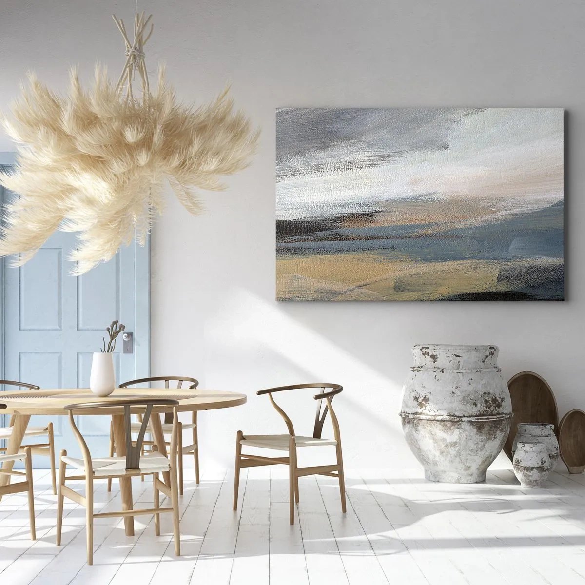 Bild auf Leinwand - Leinwandbild - Abstrakte Landschaft in gedämpften Blau- und Beigetönen - 120x80cm - Abstraktion: nördliche Landschaft - Moderne Wanddekoration für Wohnzimmer und Schlafzimmer ARTTOR