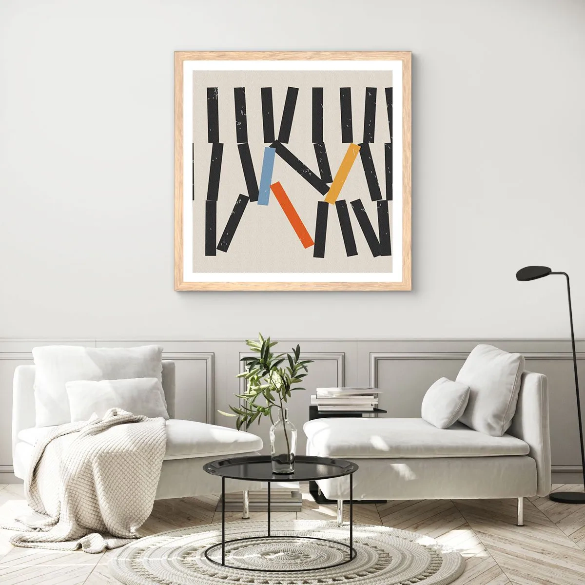 Poster in einem Rahmen aus heller Eiche - Domino – Komposition - 30x30 cm