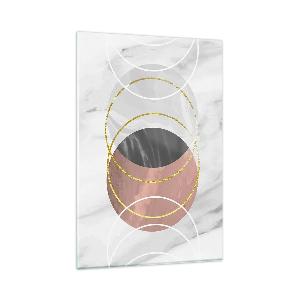 Glasbild - Bild auf glas - Abstrakte geometrische Komposition mit Kreisen und metallischen Details - 80x120cm - Musik der Sphären - Moderne Wanddekoration für Wohnzimmer und Schlafzimmer ARTTOR