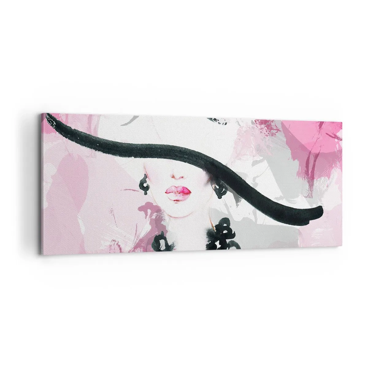 Bild auf Leinwand - Leinwandbild - Bildnis einer Dame in Schwarz und Pink - 100x40 cm