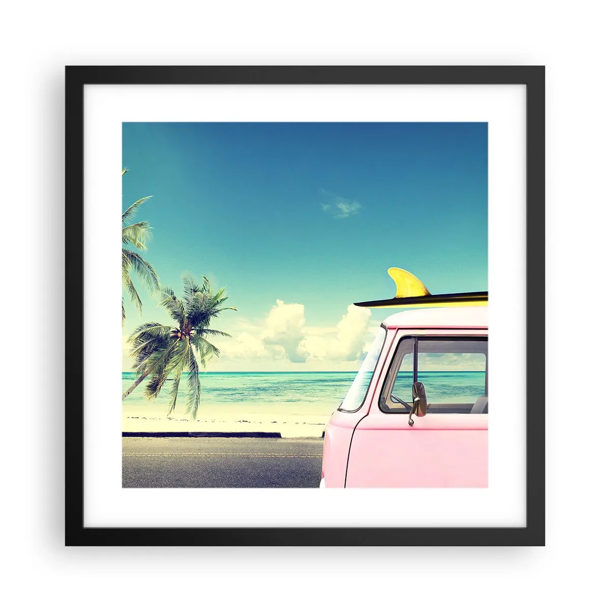 Poster in einem schwarzem Rahmen - Zeit um in die Ferien zu starten - 40x40 cm