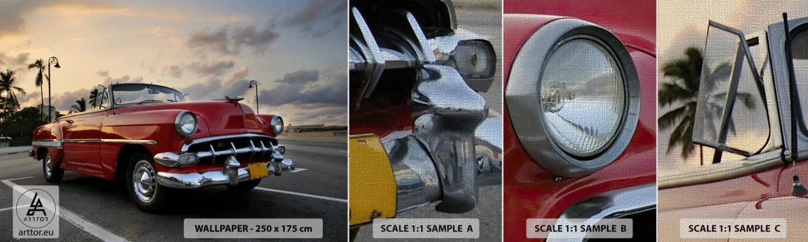 Fototapeten Muster Premium Canvas - Die rote Hitze der Tropen - Auto, Automobil, Jahrgang - 100x30 cm