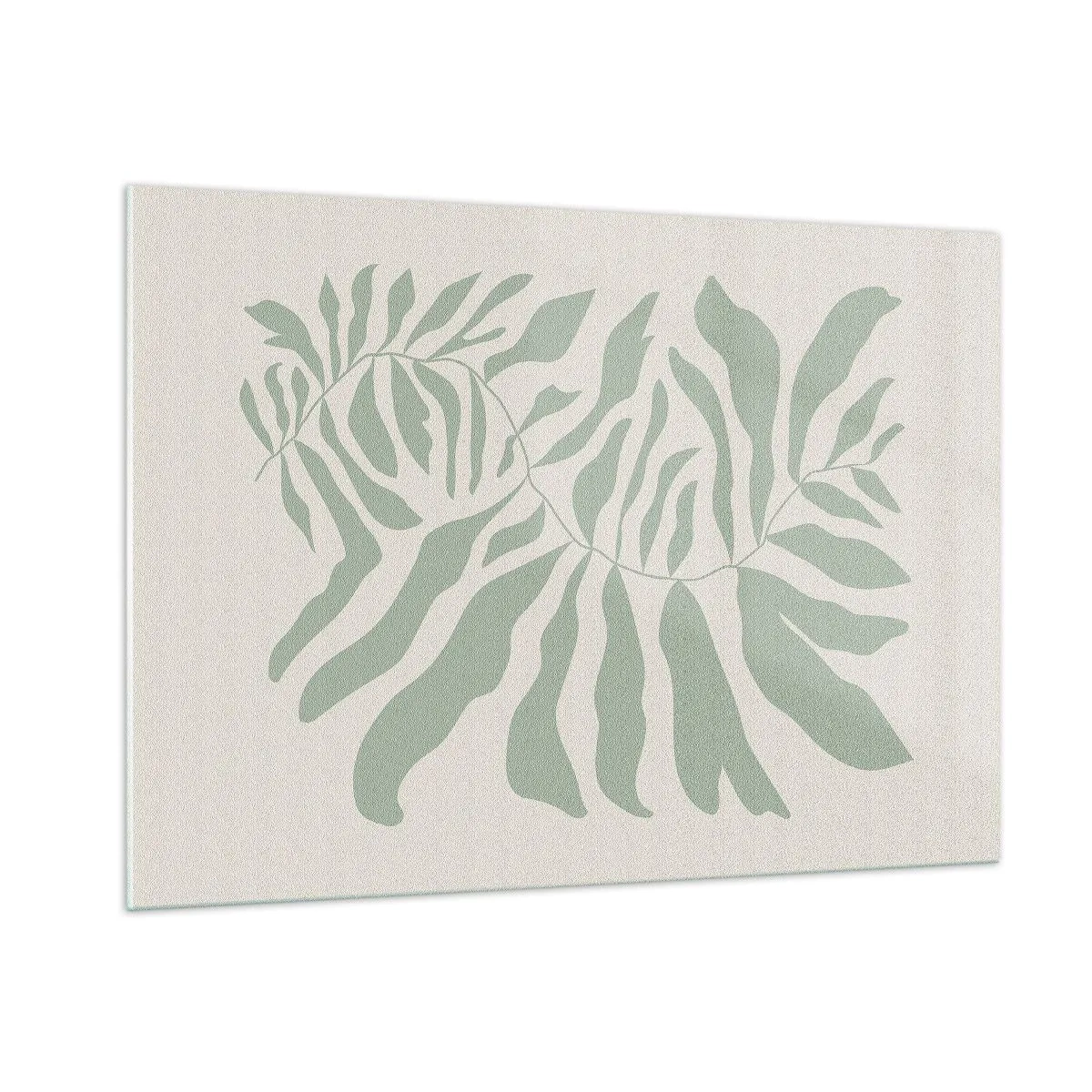 Glasbild - Bild auf glas - Ein smaragdgrüner Zweig mit organischen Formen auf hellem Hintergrund - 100x70cm - Smaragdzweig - Moderne Wanddekoration für Wohnzimmer und Schlafzimmer ARTTOR