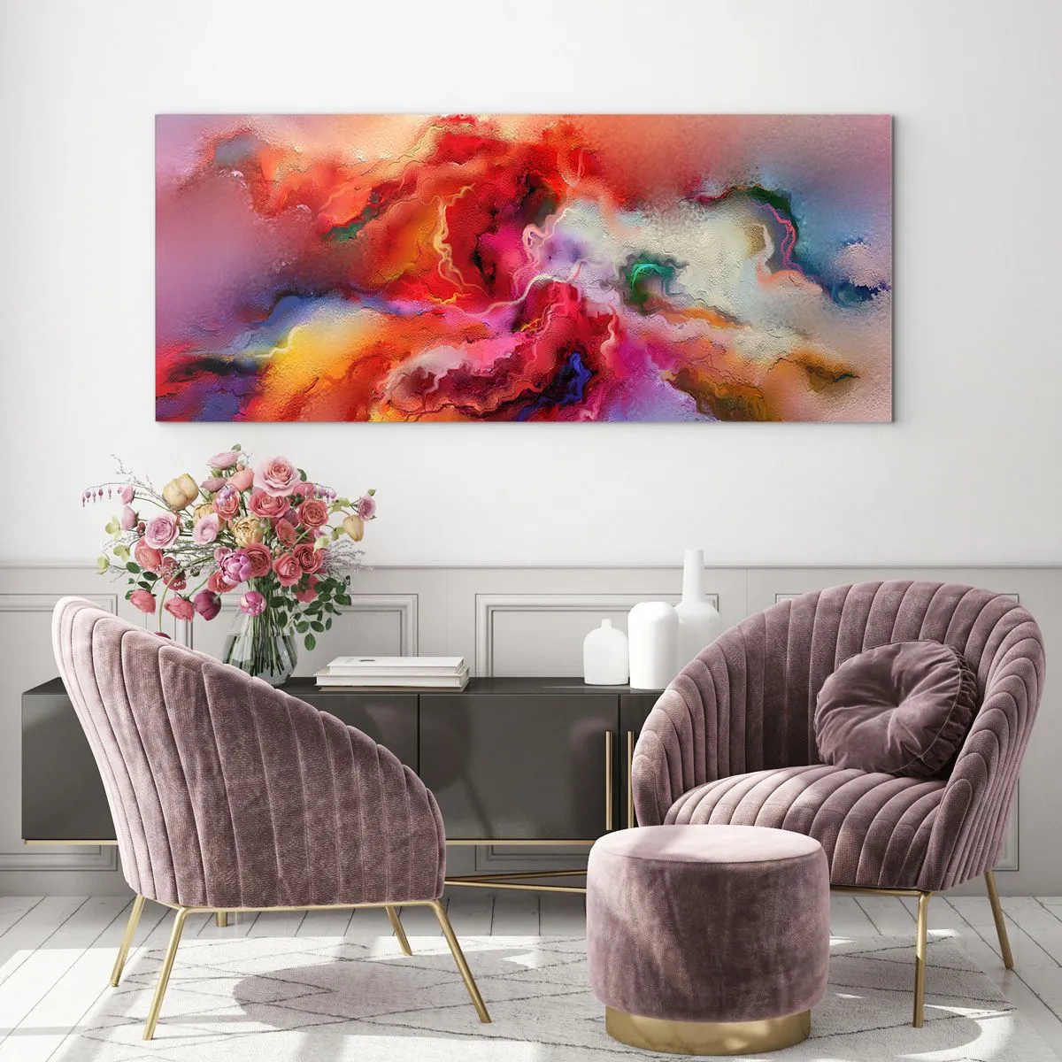 Glasbild - Bild auf glas - Bunte Abstraktion mit dynamischer Komposition - 140x50cm - Wie man Träume fängt - rauchen - Moderne Wanddekoration für Wohnzimmer und Schlafzimmer ARTTOR