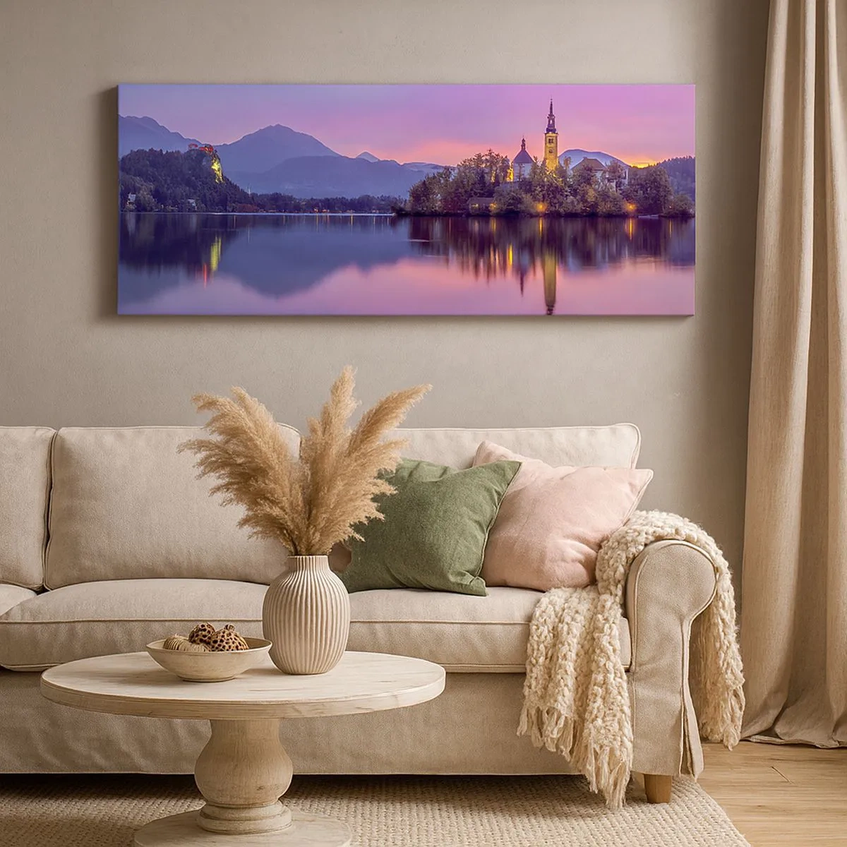 Bild auf Leinwand - Leinwandbild - Eine märchenhafte Insel in der Abenddämmerung - 100x40 cm