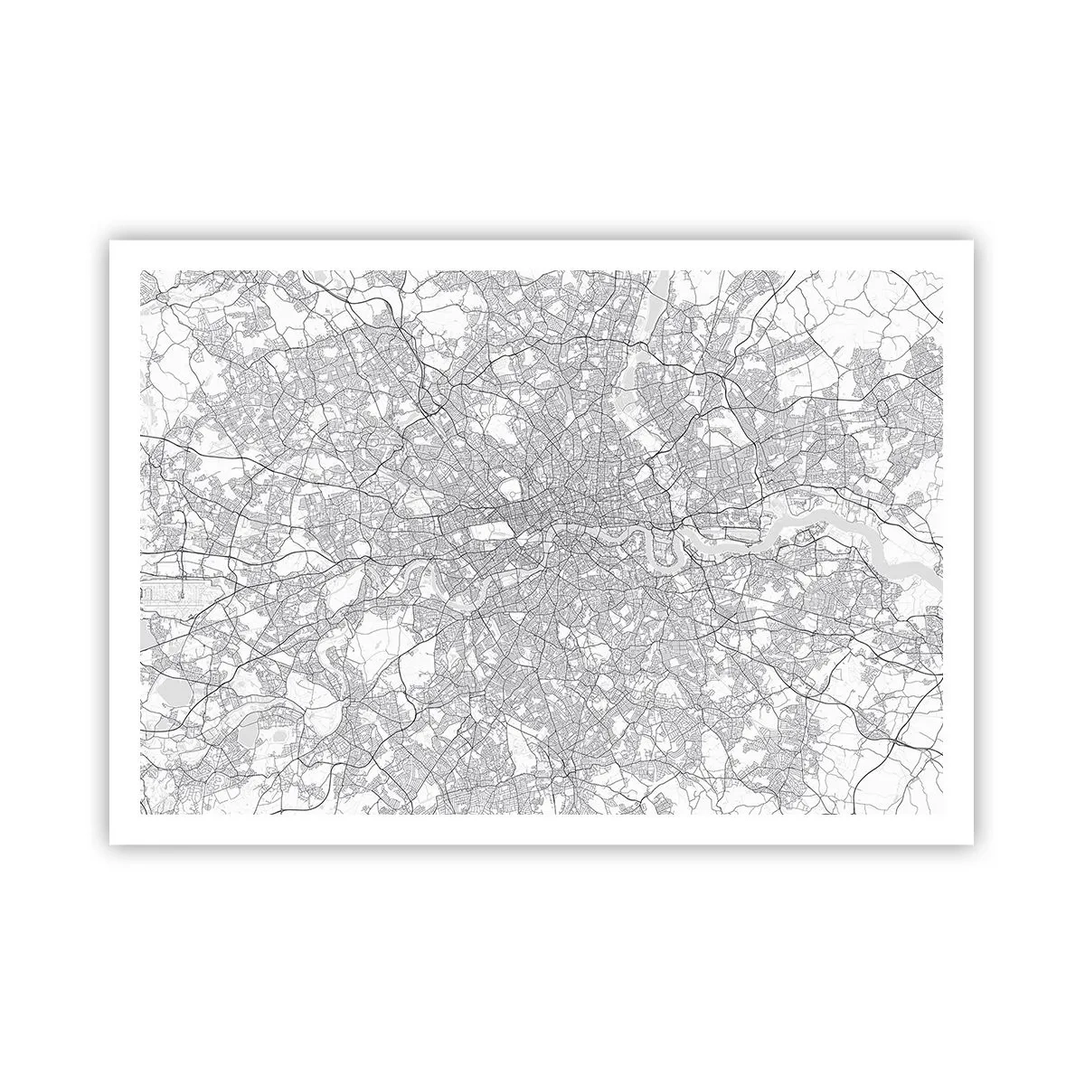 Poster - Ein minimalistischer Stadtplan in Grautönen - 100x70cm - Karte des Labyrinths von London - Moderne Wanddekoration für Wohnzimmer und Schlafzimmer ARTTOR