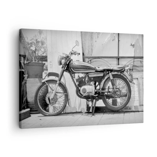 Bild auf Leinwand - Leinwandbild - Schwarz-Weiß-Foto eines klassischen Motorrads - 70x50cm - Klassik über alles - Moderne Wanddekoration für Wohnzimmer und Schlafzimmer ARTTOR