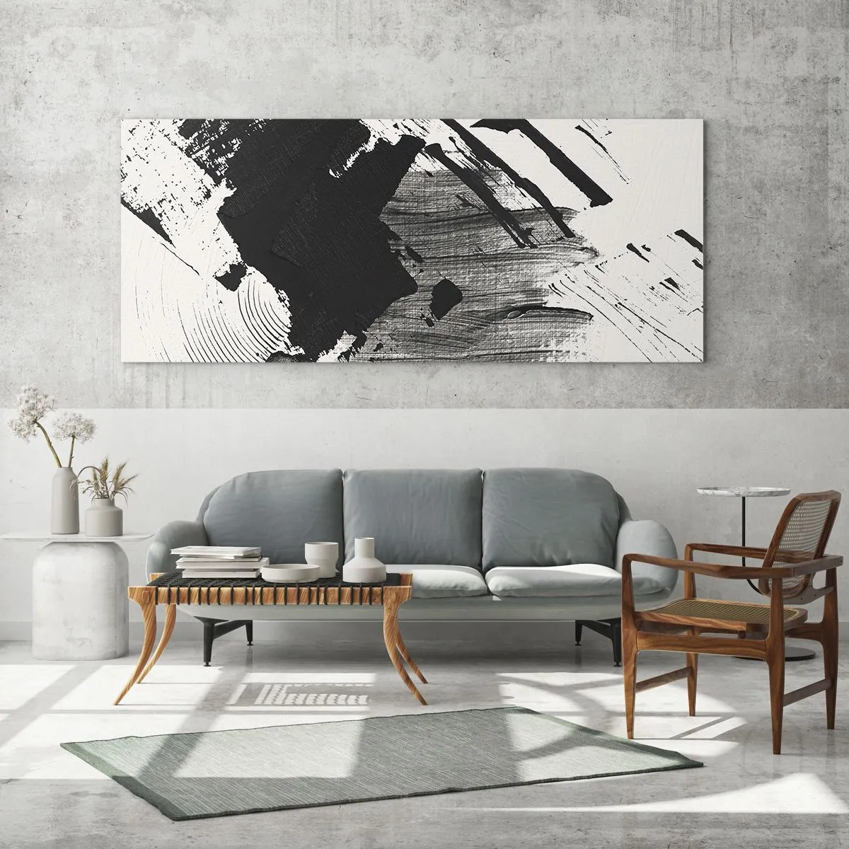 Glasbild - Bild auf glas - Abstraktion – Ausdruck von Schwarz - 100x40 cm