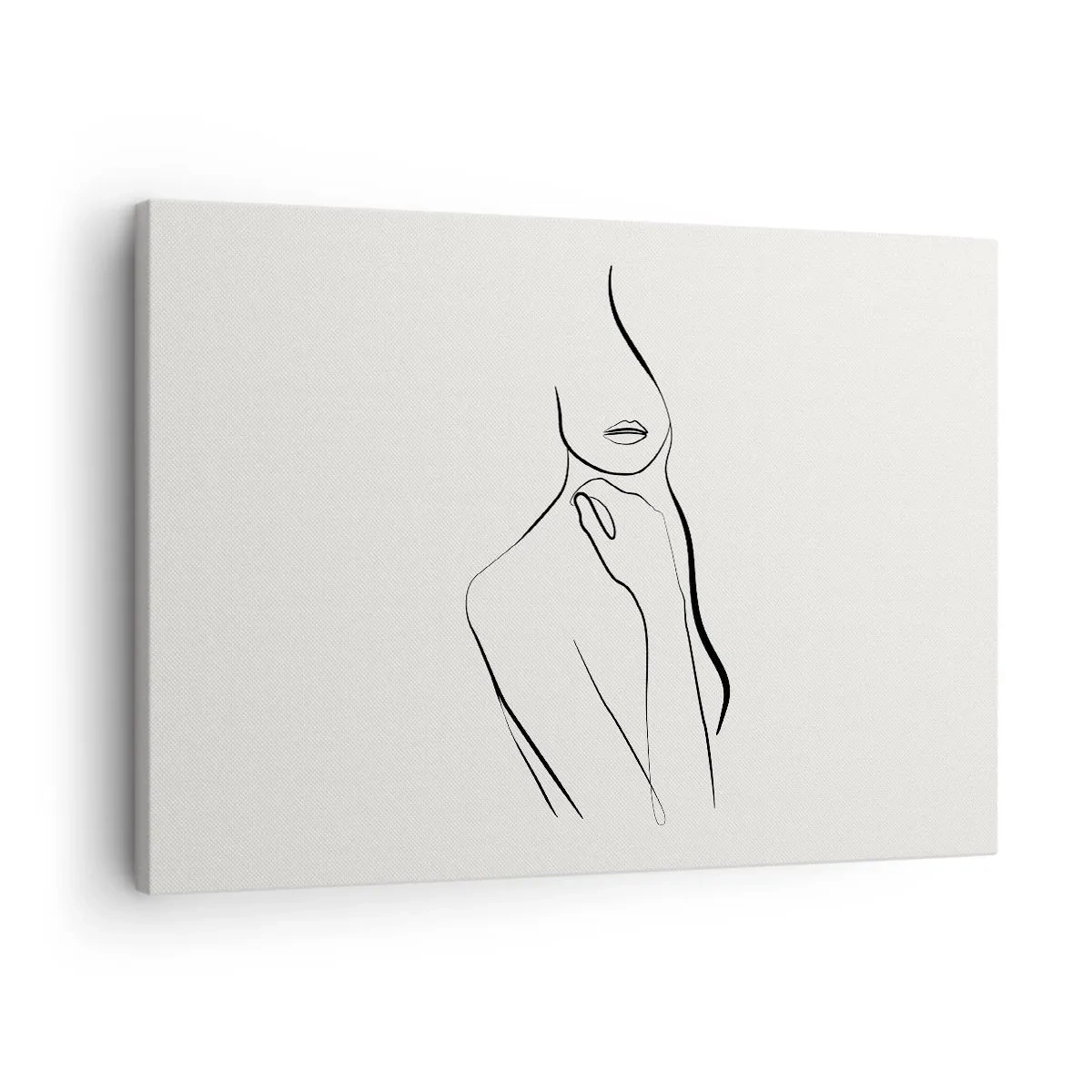 Bild auf Leinwand - Leinwandbild - Eine minimalistische Skizze der Silhouette einer Frau vor hellem Hintergrund. - 70x50cm - Eine Welle der Melancholie - Moderne Wanddekoration für Wohnzimmer und Schlafzimmer ARTTOR