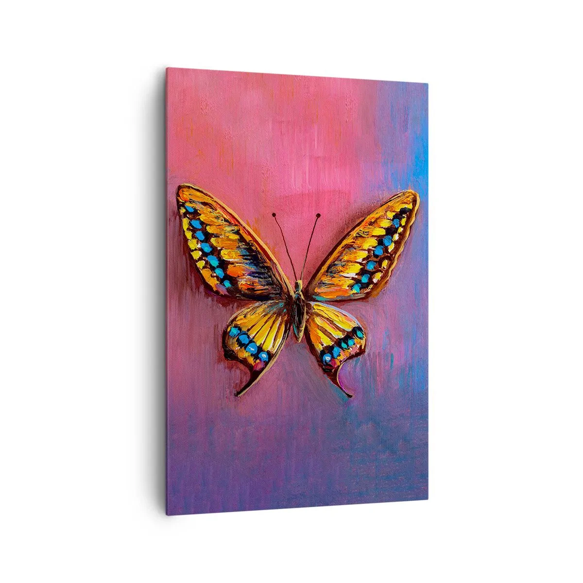 Bild auf Leinwand - Leinwandbild - Bunter Schmetterling auf abstraktem Hintergrund - 80x120cm - Ein Juwel der Natur - Moderne Wanddekoration für Wohnzimmer und Schlafzimmer ARTTOR