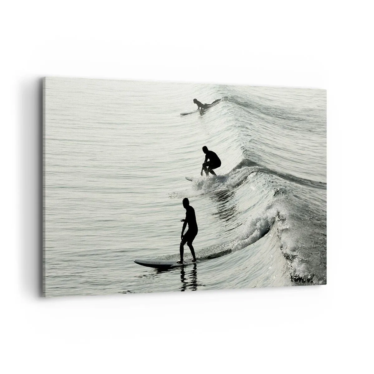 Bild auf Leinwand - Leinwandbild - Surfer auf den Wellen in einer monochromen Aufnahme - 120x80cm - Gegen die Welle - Moderne Wanddekoration für Wohnzimmer und Schlafzimmer ARTTOR