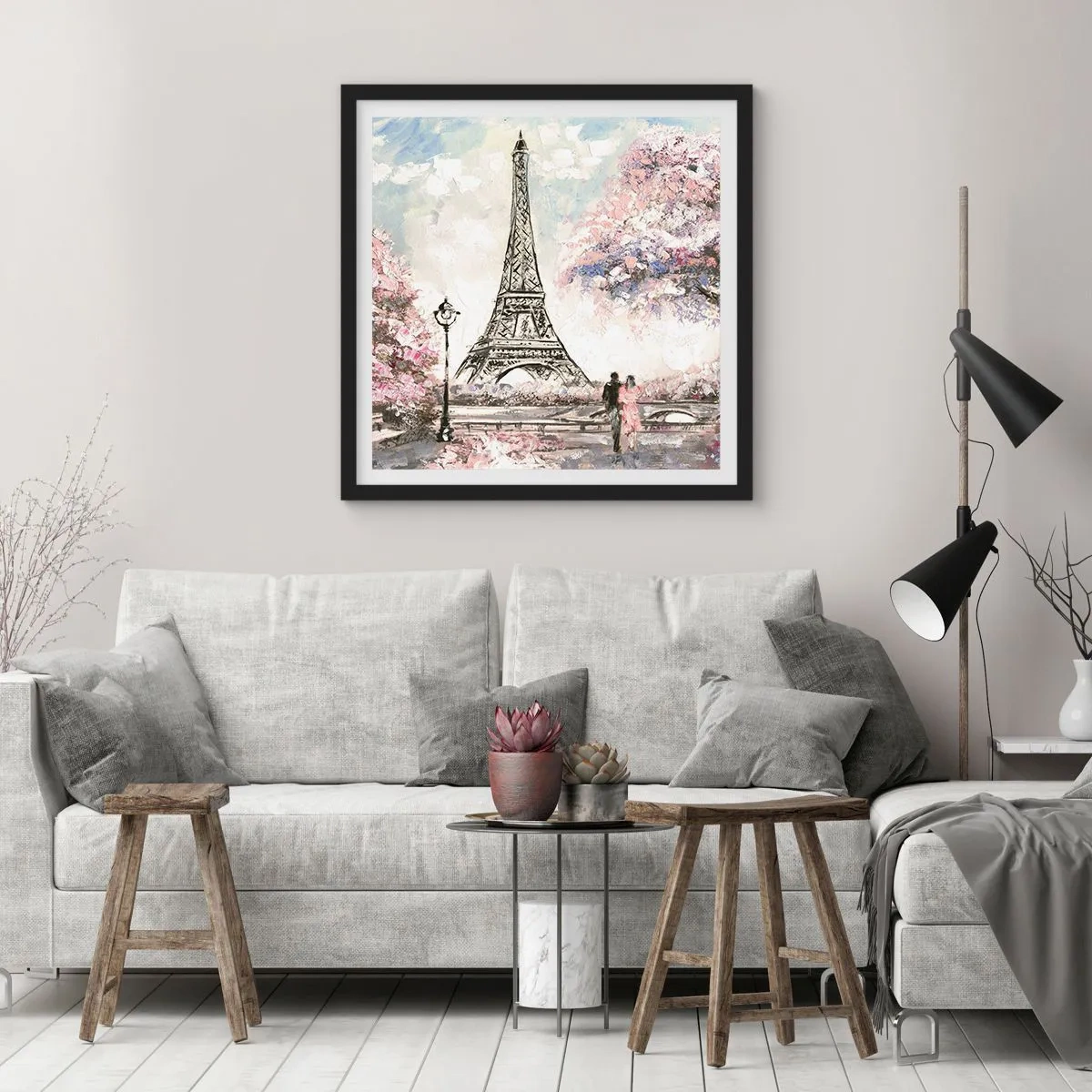Poster in einem schwarzem Rahmen - Aprilspaziergang durch Paris - 50x50 cm