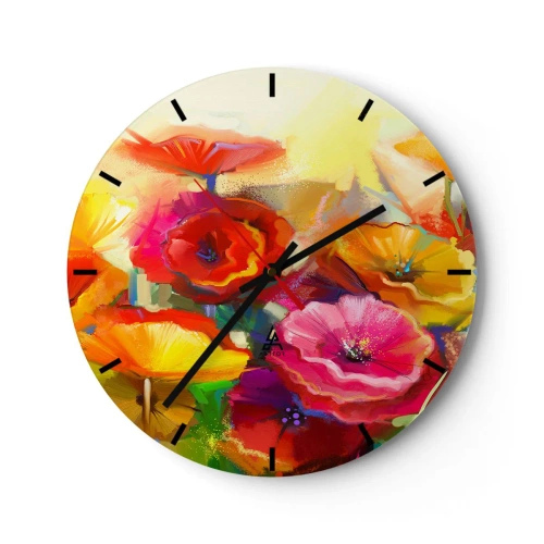 Wanduhr - Glasuhr - Abstrakte bunte Blumen auf hellem Hintergrund - 30x30cm - Nicht nur rot - Moderne Wanddekoration für Wohnzimmer, Küche und Schlafzimmer ARTTOR