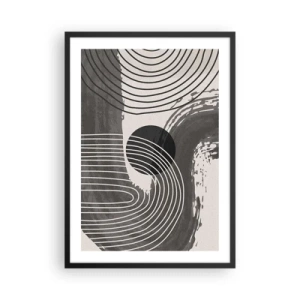 Poster in einem schwarzem Rahmen - Geometrische Abstraktion in Grau- und Schwarztönen - 50x70cm - Oval gewinnt - Moderne Wanddekoration für Wohnzimmer und Schlafzimmer ARTTOR