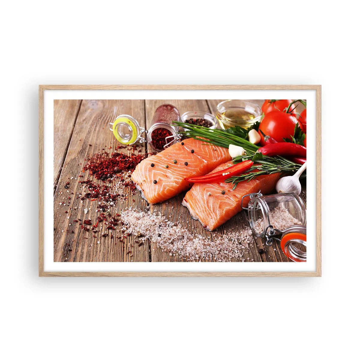 Poster in einem Rahmen aus heller Eiche - Norwegisches Abenteuer in der Küche - 91x61 cm