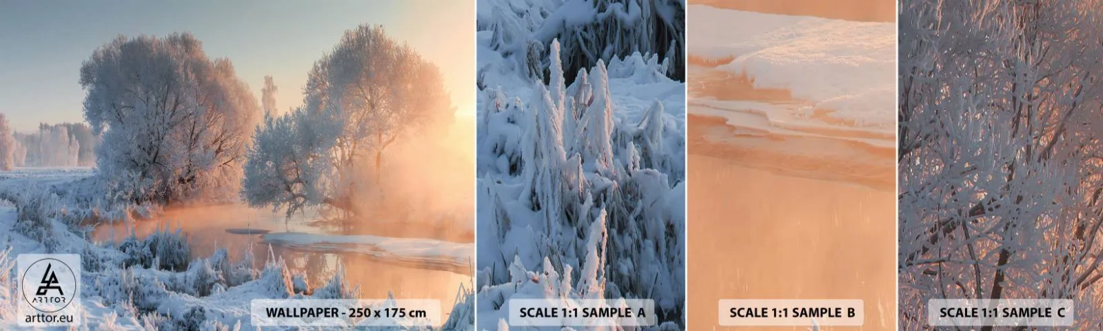 Fototapeten Muster Selbstklebend Deluxe Sticker - Alles im Kristall glänzt in der Sonne - Landschaft, Winter, Fluss - 100x30 cm