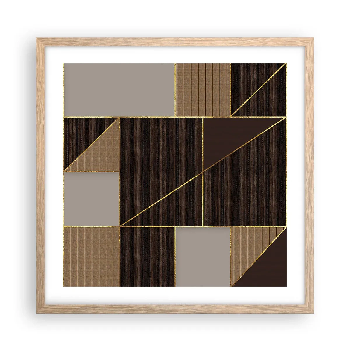 Poster in einem Rahmen aus heller Eiche - Ein Mosaik aus Braun und Gold - 50x50 cm