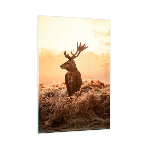 Glasbild - Bild auf glas - Hirsch in den Strahlen der aufgehenden Sonne - 80x120cm - Herr im eigenen Land - Moderne Wanddekoration für Wohnzimmer und Schlafzimmer ARTTOR
