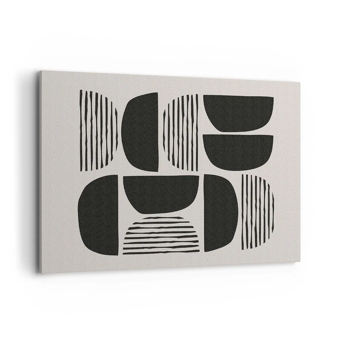 Bild auf Leinwand - Leinwandbild - Geometrie mit Halbkreisen und Linien in Schwarz auf hellem Hintergrund - 100x70cm - Halbherzige Deals - Moderne Wanddekoration für Wohnzimmer und Schlafzimmer ARTTOR