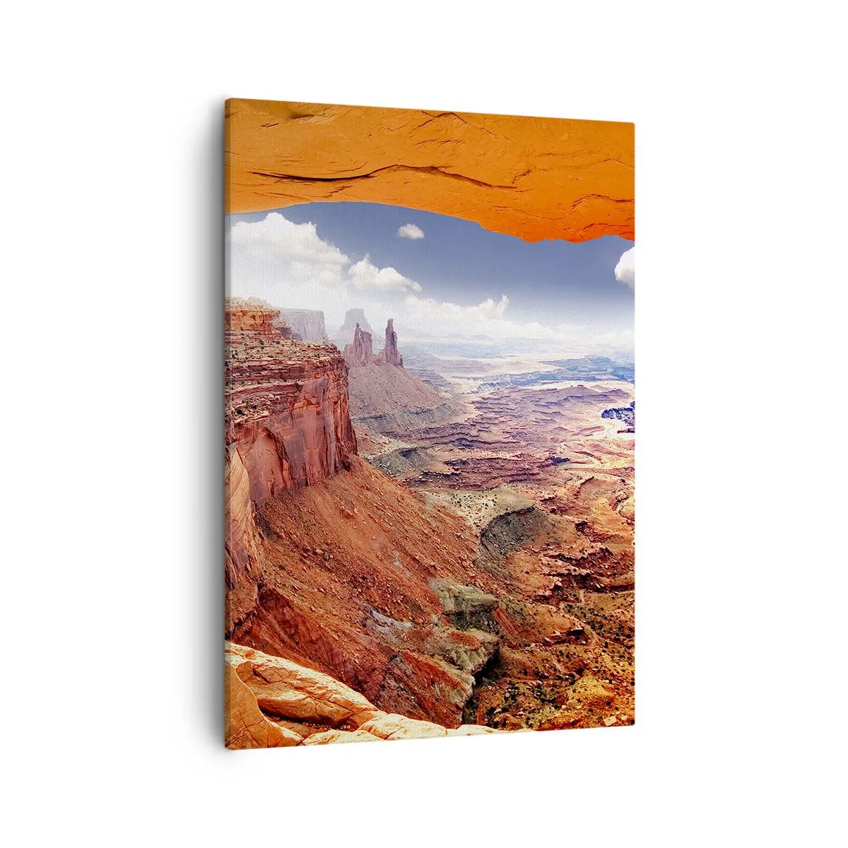 Bild auf Leinwand - Leinwandbild - Canyon durch ein Felsfenster mit warmen Felstönen gesehen - 50x70cm - Von der Natur selbst geschnitzt - Moderne Wanddekoration für Wohnzimmer und Schlafzimmer ARTTOR