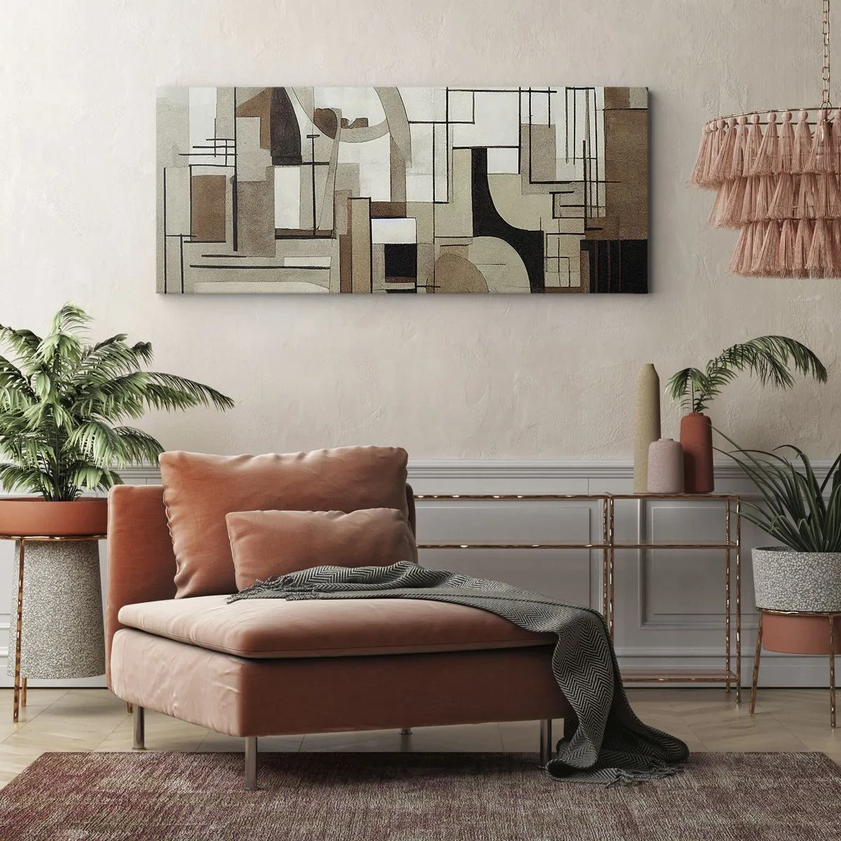 Bild auf Leinwand - Leinwandbild - Architektonische Abstraktion in Beige und Braun - 140x50cm - Stadtbild 2.0 - Moderne Wanddekoration für Wohnzimmer und Schlafzimmer ARTTOR