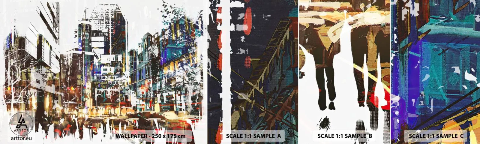 Fototapeten Muster Selbstklebend Deluxe Sticker - Eine schillernde Stadt - Stadt, Die Architektur, Grafik - 100x30 cm