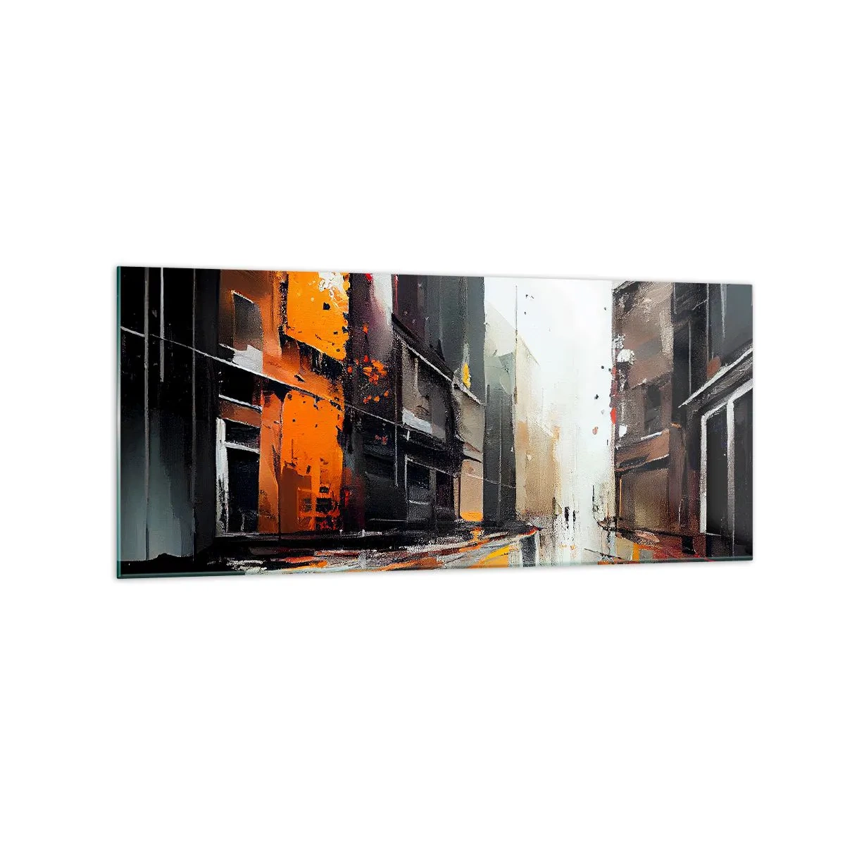Glasbild - Bild auf glas - Abstrakte Ansicht einer Stadtstraße im Regen - 120x50cm - Regnerischer Tag - Moderne Wanddekoration für Wohnzimmer und Schlafzimmer ARTTOR